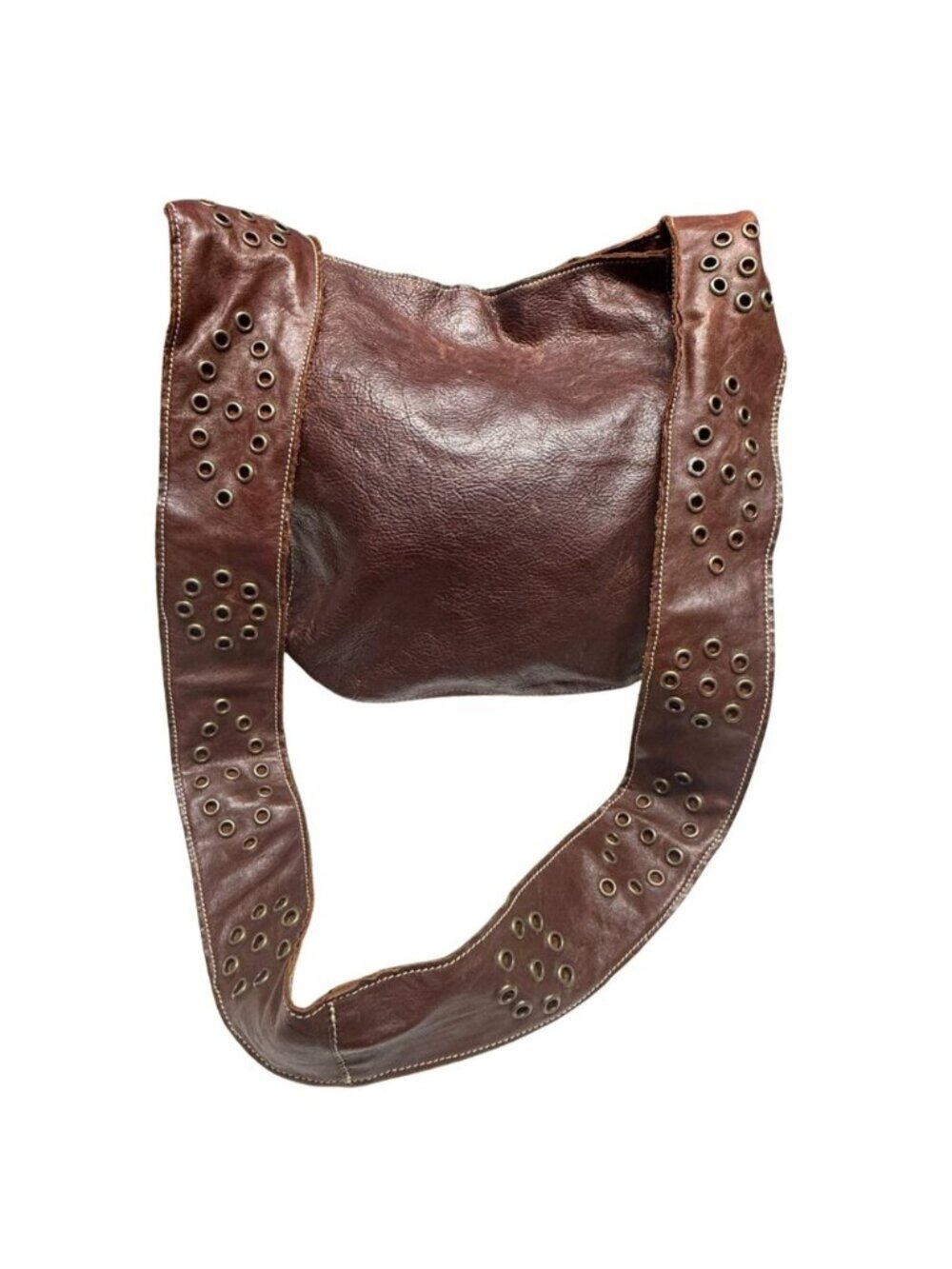 Roots Canada Vintage Leather Hobo Bag Brown Grommet Eyelet Strap Made in Canada